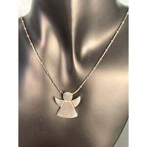 Vintage Taxco TA-160 925 Sterling Silver Angel Pendant Necklace 22 in